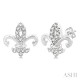 1/8 Ctw Petite Fleur De Lis Round Cut Diamond Fashion Stud Earrings in 10K White Gold
