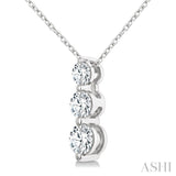 1/2 Ctw Round Cut Diamond Three-Stone Snowman Pendant With Chain in 14K White Gold