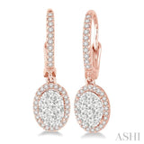 3/8 ctw Oval Shape Diamond Lovebright Earrings in 14K Rose and White Gold