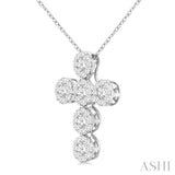 1 Ctw Lovebright Cross Round Cut Diamond Fashion Pendant With Chain in 14K White Gold