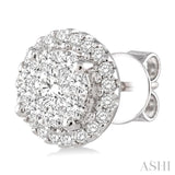 1.00 Ctw Lovebright Round Cut Diamond Earrings in 14K White Gold