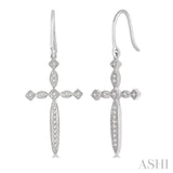 1/8 Ctw Marquise & Diamond Mount Cross Charm Round Cut Diamond Earring in 10K White Gold