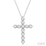 4.00 Ctw Round Cut Diamond Cross Pendant in 14K White Gold with Chain