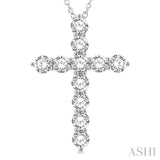 4.00 Ctw Round Cut Diamond Cross Pendant in 14K White Gold with Chain