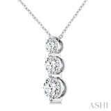 1 Ctw Round Cut Diamond Three-Stone Snowman Pendant With Chain in 14K White Gold