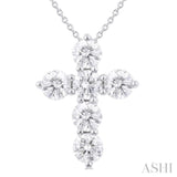 2.00 Ctw Round Cut Diamond Christian Cross 6-Stone Fashion Pendant With Chain in 14K White Gold