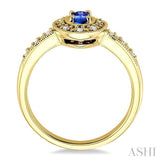 5x3 MM oval cut Sapphire and 1/10 Ctw Single Cut Diamond Ring in 10K Yellow Gold.