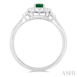 6X4 MM Oval Cut Emerald and 1/4 ctw Scalloped Halo Round Cut Diamond Precious Ring in 14K White Gold
