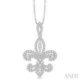 1.00 Ctw Round Cut Diamond Fleur De Lis Diamond Pendant in 14K White Gold with Chain