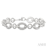 1/10 Ctw Round Cut Diamond Bold Oval Shape Rope Link Bracelet in Sterling Silver