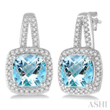 7x7 MM Cushion Shape Aquamarine and 1/4 ctw Round Cut Diamond Earrings in 10K White Gold