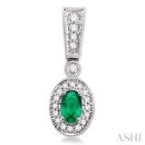 5x3 MM Oval Cut Emerald and 1/3 ctw Round Cut Diamond Earrings in 14K White Gold