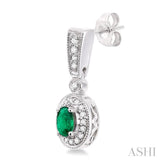 5x3 MM Oval Cut Emerald and 1/3 ctw Round Cut Diamond Earrings in 14K White Gold