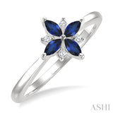 4X2 MM Blossom Marquise Shape Sapphire and 1/20 Ctw Round Cut Diamond Ring in 10K White Gold