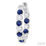 3.1 MM Sapphire and 1 5/8 ctw Round Cut Inside-Out Diamond Precious Hoop Earrings in 14K White Gold