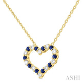 1.4 MM Round Cut Sapphire and 1/8 ctw Open Heart Round Cut Diamond Precious Fashion Pendant With Chain in 14K Yellow Gold