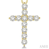 2.00 Ctw Round Cut Diamond Cross Pendant in 14K Yellow Gold with Chain