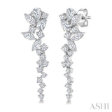 1 Ctw Mixed Shape Diamond Scatter Fashion Long Earring in 14K White Gold