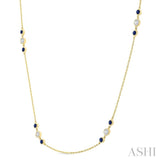 2.25 MM Sapphire and 1/2 Ctw Round Cut Diamond Precious Station Necklace in 14K Yellow Gold