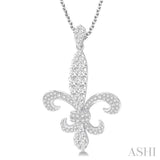 1 3/4 Ctw Round Cut Diamond Fleur De Lis Pendant in 14K White Gold with Chain