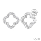 1/6 Ctw Petite Clover Round Cut Diamond Fashion Stud Earring in 10K White Gold