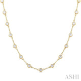 3.00 Ctw Bezel Set Round Cut Diamond Station Necklace in 14K Yellow Gold