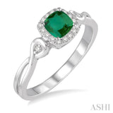 4x4 MM Cushion Shape Emerald and 1/10 Ctw Round Cut Diamond Ring in 10K White Gold