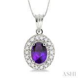 8x6 MM Oval Cut Amethyst and 1/3 ctw Round Cut Diamond Pendant in 14K White Gold with Chain