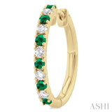 1.80 MM Round Shape Emerald and 1/4 ctw Round Cut Diamond Precious Hoop Earring in 10K Yellow Gold