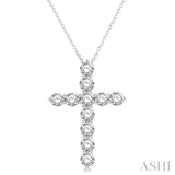 3.00 Ctw Round Cut Diamond Cross Pendant in 14K White Gold with Chain