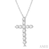 3.00 Ctw Round Cut Diamond Cross Pendant in 14K White Gold with Chain
