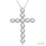 3.00 Ctw Round Cut Diamond Cross Pendant in 14K White Gold with Chain