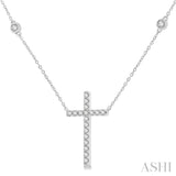 1/2 Ctw Cross Pendant Round Cut Diamond Fashion Station Necklace in 10K White Gold