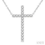 1/2 Ctw Cross Pendant Round Cut Diamond Fashion Station Necklace in 10K White Gold