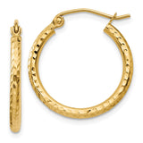 14k 2x20mm Diamond-cut Round Tube Hoop Earrings