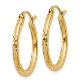 14k 2x20mm Diamond-cut Round Tube Hoop Earrings