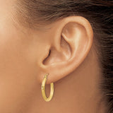 14k 2.5x20mm Satin Diamond-cut Round Tube Hoop Earrings