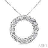1/2 Ctw Ribbed Swirl Circle Round Cut Diamond Pirouette Fashion Pendant With Chain in 14K White Gold