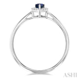 5x3 MM Pear Shape Sapphire and 1/20 Ctw Round Cut Diamond Halo Precious Ring in 10K White Gold