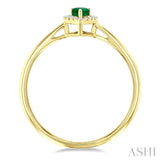 5x3 MM Pear Shape Emerald and 1/20 Ctw Round Cut Diamond Halo Precious Ring in 10K Yellow Gold