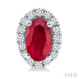 5x3 MM Oval Shape Ruby and 1/8 Ctw Round Cut Diamond Halo Precious Stud Earrings in 10K White Gold