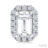 5x3 MM Octagonal Shape White Topaz and 1/8 Ctw Round Cut Diamond Halo Semi-Precious Stud Earrings in 10K White Gold