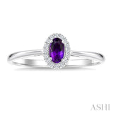 5x3 MM Oval Shape Amethyst and 1/20 Ctw Round Cut Diamond Halo Semi-Precious Ring in 14K White Gold