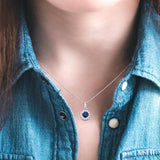 3.25 MM Round Sapphire and 1/20 Ctw Round Cut Diamond Halo Precious Pendant with Chain in 10K White Gold