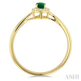 5x3 MM Oval Shape Emerald and 1/20 Ctw Single Cut Diamond Halo Precious Ring in 10K Yellow Gold