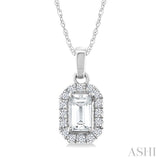 5x3 MM Octagonal Shape White Topaz and 1/20 Ctw Round Cut Diamond Halo Semi-Precious Pendant with Chain in 10K White Gold