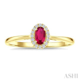 5x3 MM Oval Shape Ruby and 1/20 Ctw Round Cut Diamond Halo Precious Ring in 10K Yellow Gold