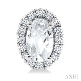 5x3 MM Oval Shape White Topaz and 1/8 Ctw Round Cut Diamond Halo Semi-Precious Stud Earrings in 14K White Gold