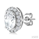 5x3 MM Oval Shape White Topaz and 1/8 Ctw Round Cut Diamond Halo Semi-Precious Stud Earrings in 14K White Gold