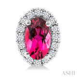 5x3 MM Oval Shape Pink Tourmaline and 1/8 Ctw Round Cut Diamond Halo Semi-Precious Stud Earrings in 10K White Gold